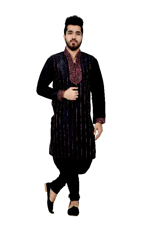 Discount Mania Indian Traditional Silk Black Kurta Pajama for Men