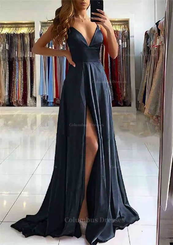 Exclusive Access A-line V Neck Sleeveless Charmeuse Sweep Train Prom Dress With Split Exclusive Access A-line V Neck Sleeveless Charmeuse Sweep Train Prom Dress With Split