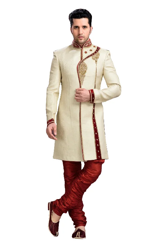Don't Wait Classic Cream Jute Silk Indian Wedding Sherwani For Men