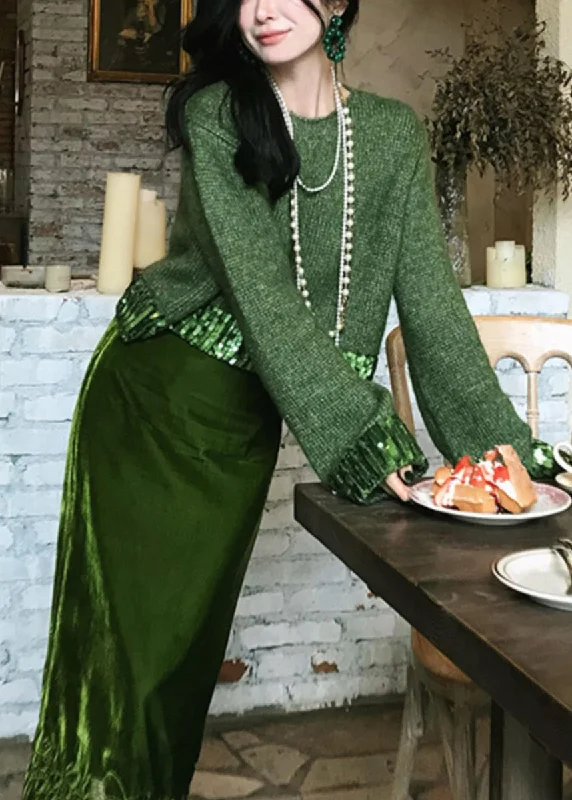Limited Time Discount Fashion Green Hollow Out Cotton Knit Sweaters And Maxi Skirts Two Piece Set Winter WV002 Limited Time Discount Fashion Green Hollow Out Cotton Knit Sweaters And Maxi Skirts Two Piece Set Winter WV002