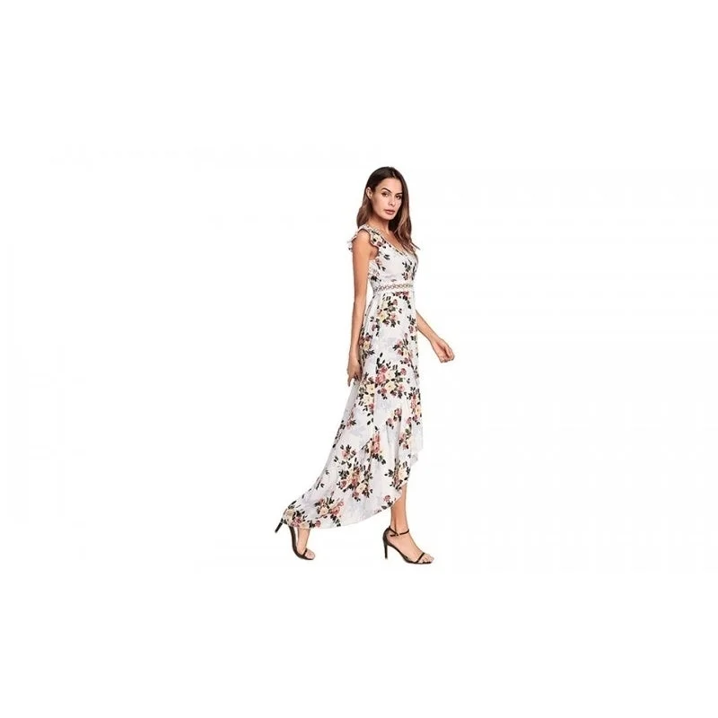 Loyalty Reward EI Contente Jacobella High-Low Floral Dress - White L (FS-XL)