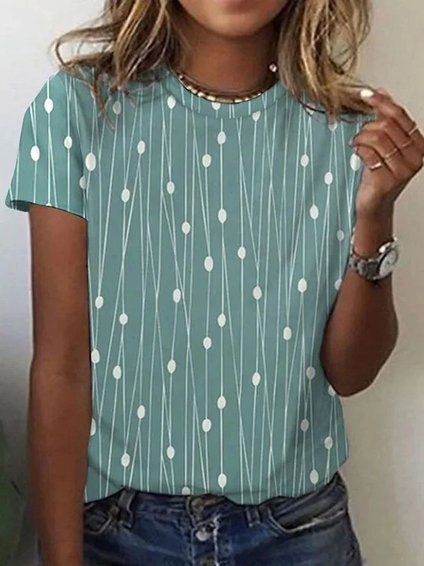 Price Drop Alert Geometric Crew Neck Casual Short Sleeve T-Shirt  cc204
