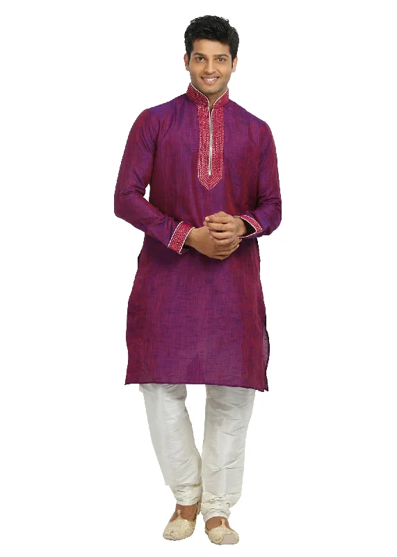 Members Only Medium Violet & Red Cotton Linen Indian Kurta Pajama Sherwani - Indian Ethnic Wear for Men Members Only Medium Violet & Red Cotton Linen Indian Kurta Pajama Sherwani - Indian Ethnic Wear for Men