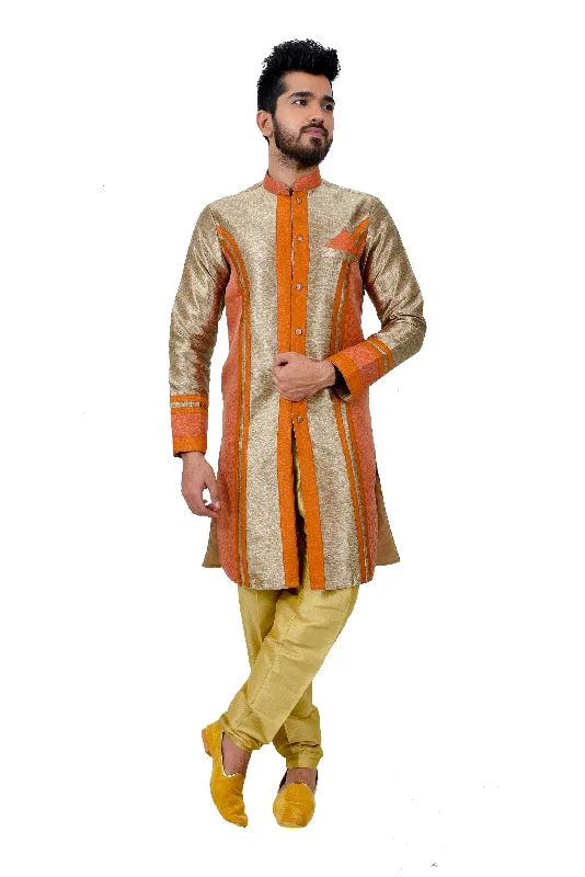 Act Fast Khakhi Silk Traditional Indian Wedding Indo-Western Sherwani for Men