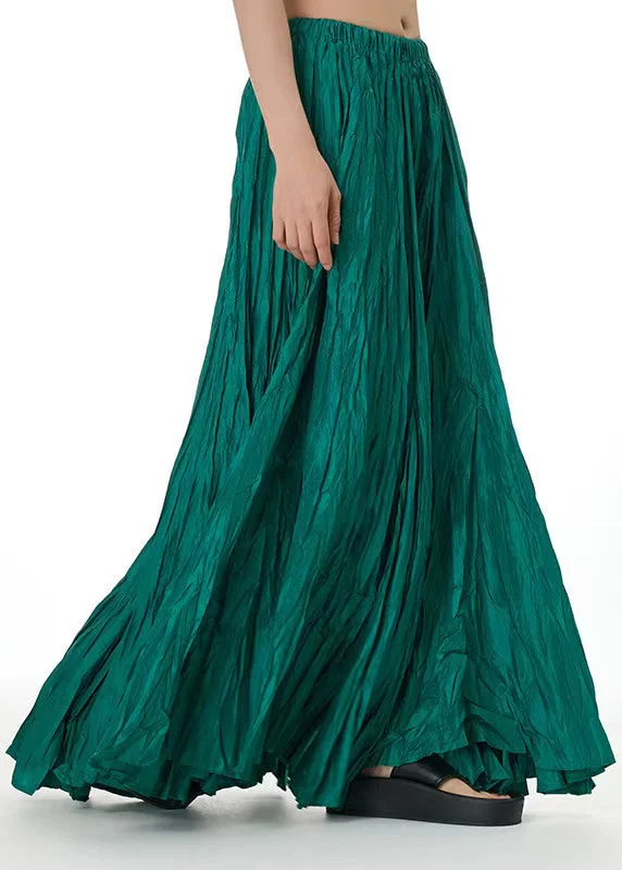 Super Sale Green Solid Loose Cotton Summer Skirts Elastic Waist RV004