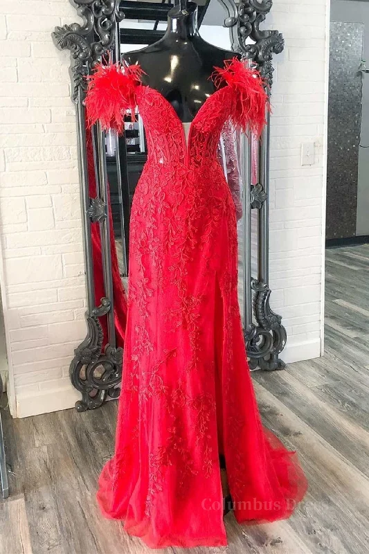 Price Reduction Off Shoulder V Neck Mermaid Red Lace Long Corset Prom Dress with High Slit, Mermaid Red Corset Formal Dress, Red Lace Evening Dress outfit Price Reduction Off Shoulder V Neck Mermaid Red Lace Long Corset Prom Dress with High Slit, Mermaid Red Corset Formal Dress, Red Lace Evening Dress outfit