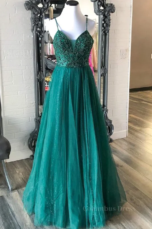 Exclusive Preview Shiny V Neck Backless Beaded Green Tulle Long Corset Prom Dress, Green Lace Corset Formal Dress, Beaded Evening Dress outfit