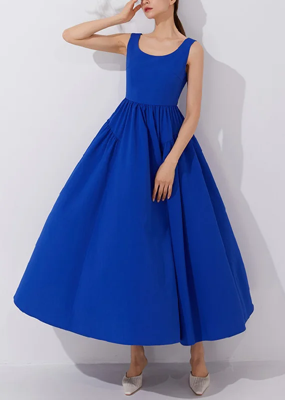 Referral Discount Elegant Klein Blue Solid High Waist Dress Sleeveless AM1021