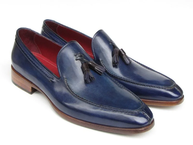 Discount Days Paul Parkman Men's Tassel Loafer Blue Hand Painted Leather Shoes (Id#083)