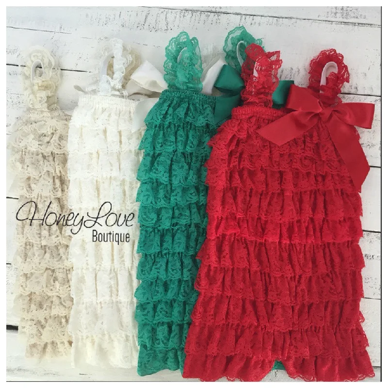 Reduced Prices Lace Petti Romper - Red, Green, Ivory, Champagne