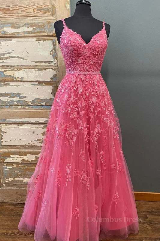 Instant Savings A Line V Neck Beaded Hot Pink Lace Long Corset Prom Dress, Hot Pink Lace Corset Formal Graduation Evening Dress outfit Instant Savings A Line V Neck Beaded Hot Pink Lace Long Corset Prom Dress, Hot Pink Lace Corset Formal Graduation Evening Dress outfit