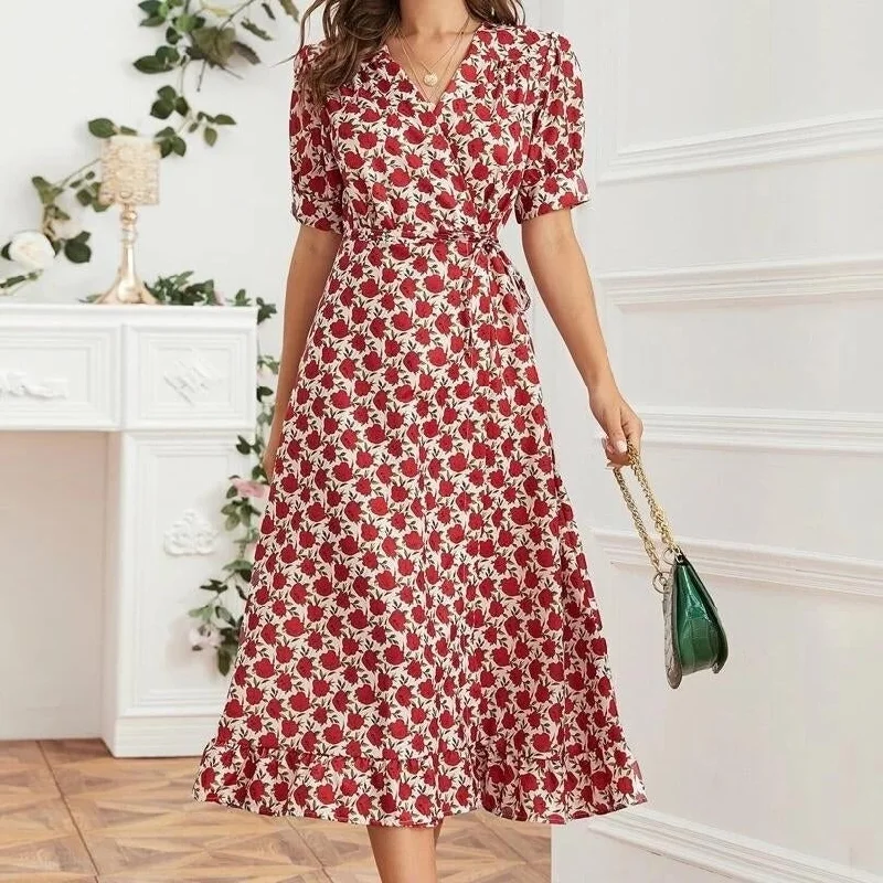 Amazing Deals Floral Print Elastic Waist A-line Dress