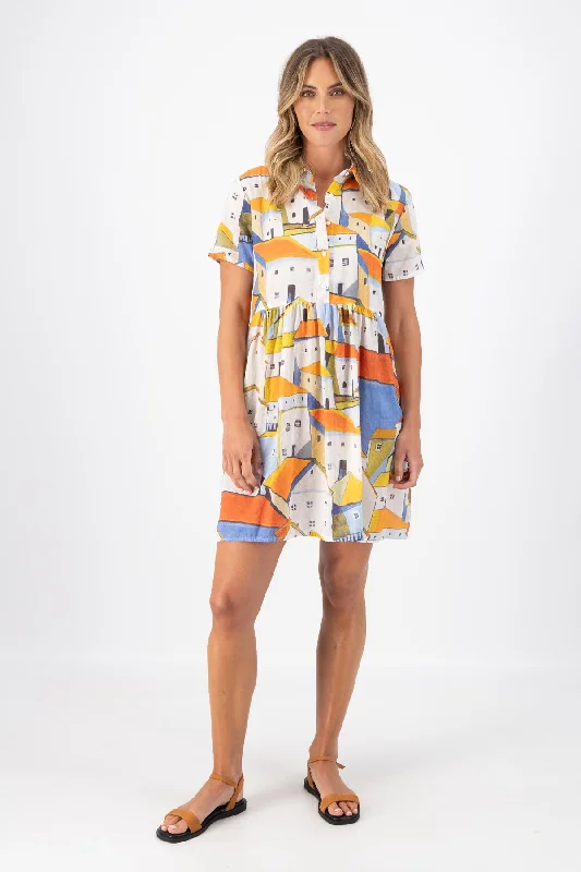 Hurry In Pueblito Villa Dress Orange in Seersucker