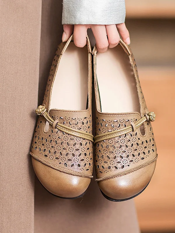 Blowout Sale Women Summer Vintage Leather Cutout Soft Flat Shoes BN1038
