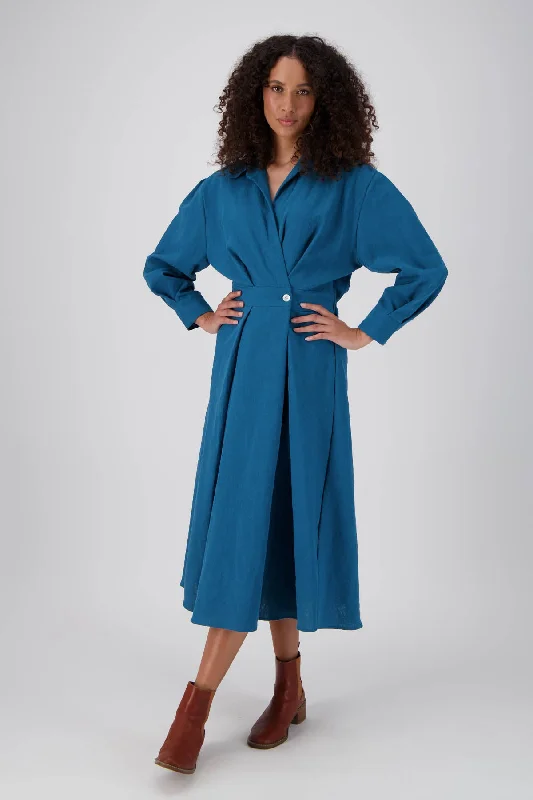 Warehouse Sale Estate Parisian Midi Wrap Dress Teal in Linen