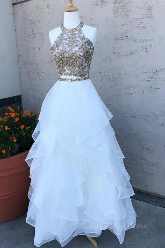 Price Cut Two Pieces Lace White Tulle Long Corset Prom Dresses, White Two Pieces Corset Formal Dresses, Evening Dresses, Corset Ball Gown outfits Price Cut Two Pieces Lace White Tulle Long Corset Prom Dresses, White Two Pieces Corset Formal Dresses, Evening Dresses, Corset Ball Gown outfits