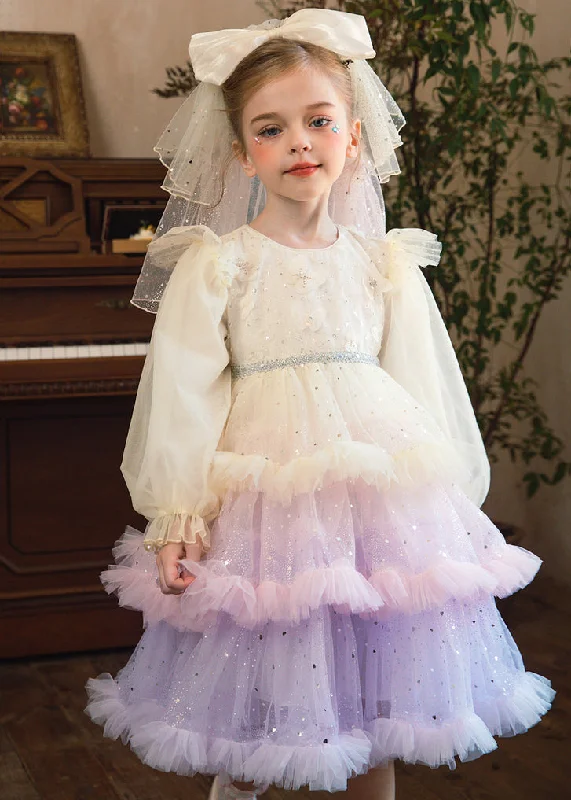 Stock Clearance Boho Pink Sequins Tulle Girls Cake Mid Dress Fall RP046