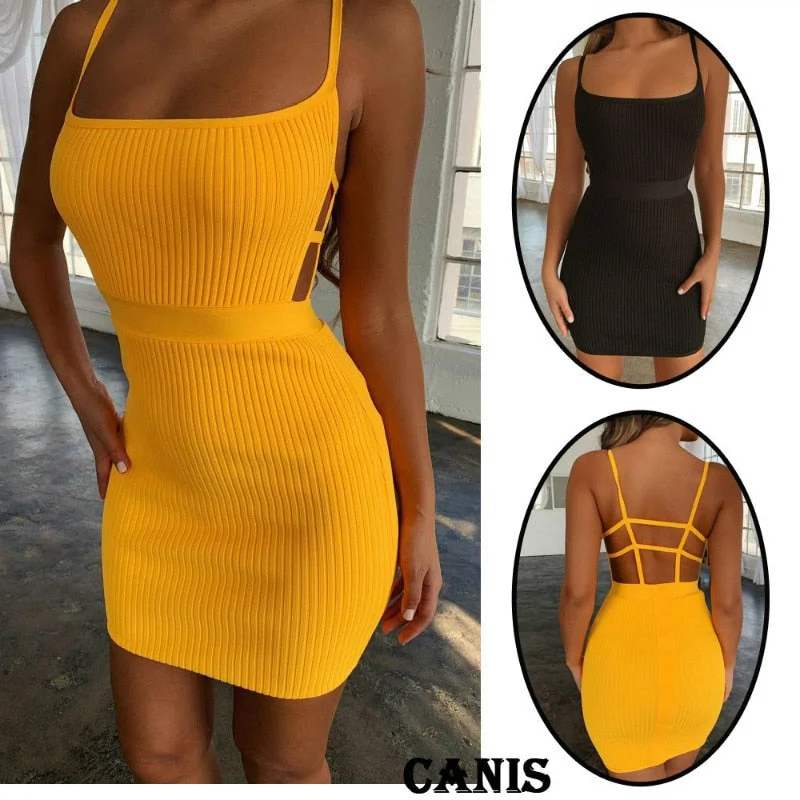Online Only Bandage Hollow Out Sleeveless Backless Club Dress