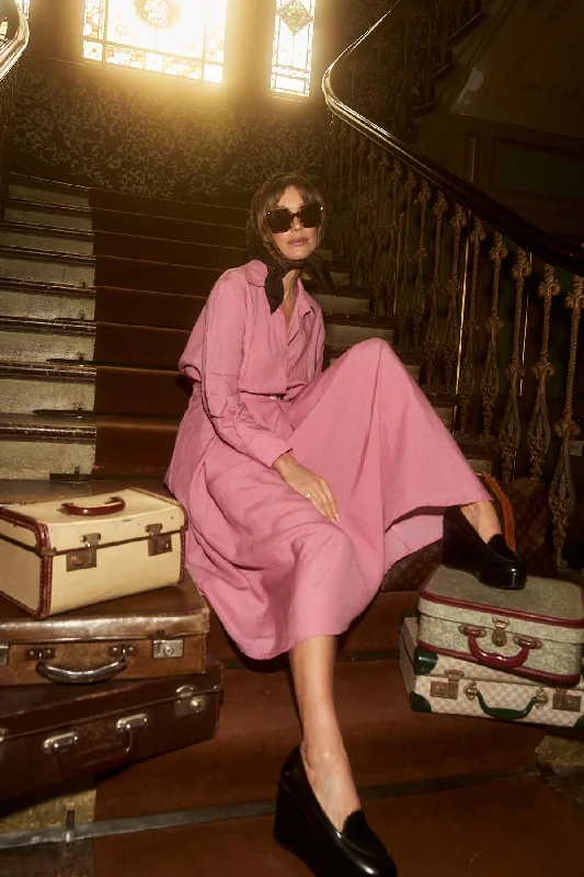 Price Drop Luminary Parisian Midi Wrap Dress Rose in Linen Blend