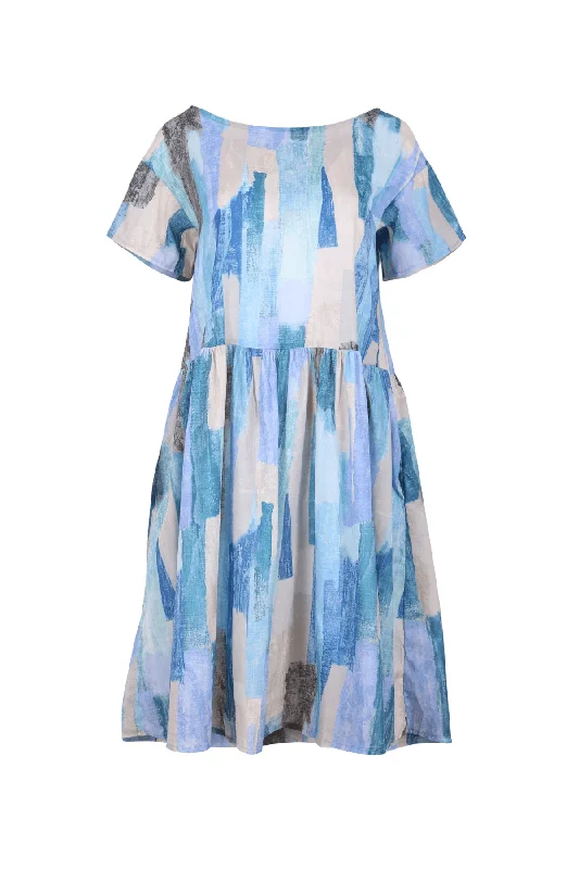 Year-End Clearance Providencia Drop Waist Dress Lagoon Blue in Cotton