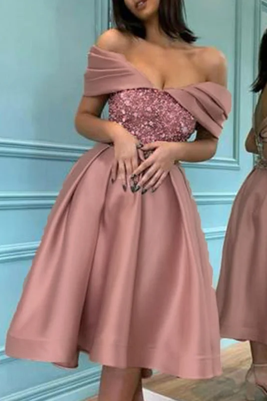 Online Only Sexy Formal Solid Sequins Off the Shoulder Princess Dresses RH8522