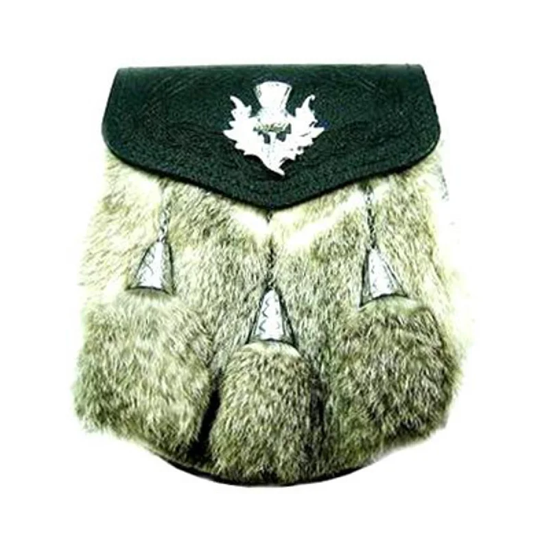 Crazy Savings Semi Dress Sporran Rabbit Fur Thistle Badge With Chain Belt