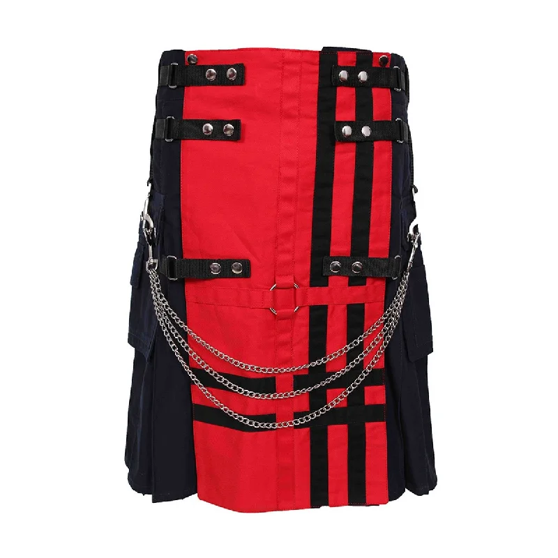 Final Markdown Red And Navy Deluxe Utility Kilt With Chain