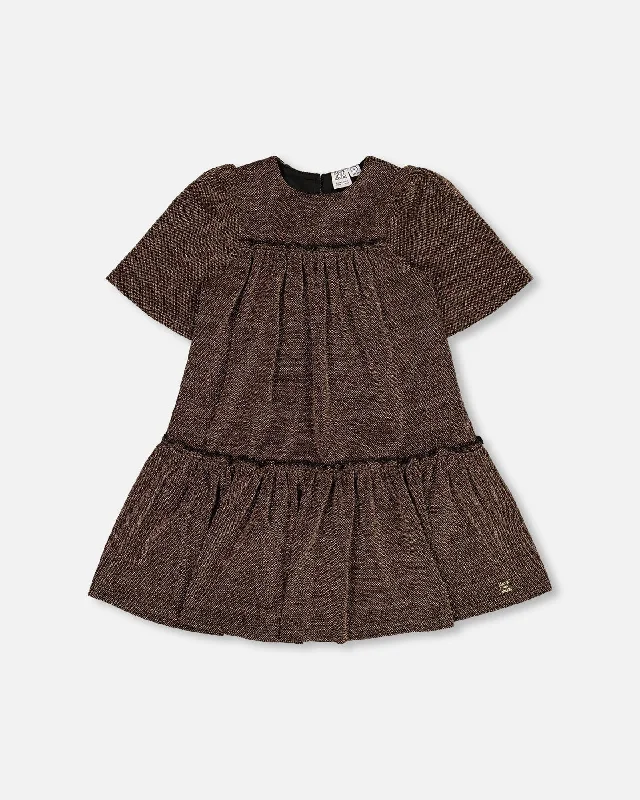 Fantastic Deals Short Sleeve Metallic Dress With Frills Golden Brown