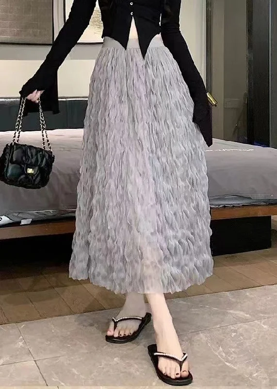 Value Deals Stylish Grey Wrinkled High Waist Tulle Skirts Fall QP006