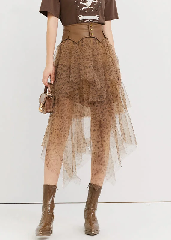 Deal Alert Chic Leopard Asymmetrical High Waist Tulle Skirt Summer QP059