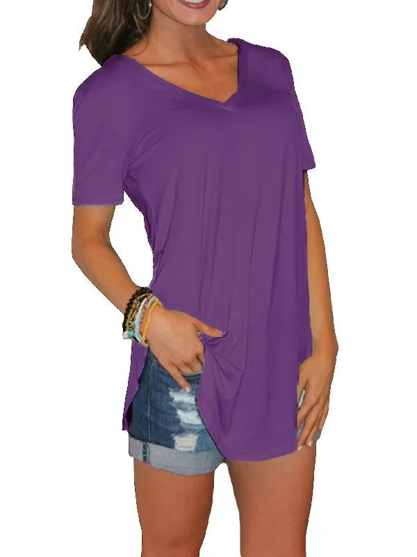 Today’s Deal Hem Arc Spilt Hem T-shirt, Casual V Neck Short Sleeve Summer T-shirt, Women's Clothing RA104 Today’s Deal Hem Arc Spilt Hem T-shirt, Casual V Neck Short Sleeve Summer T-shirt, Women's Clothing RA104