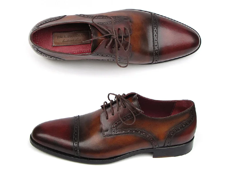 Super Deal Paul Parkman Men's Leather Bordeaux / Tobacco Derby Shoes (Id#046)