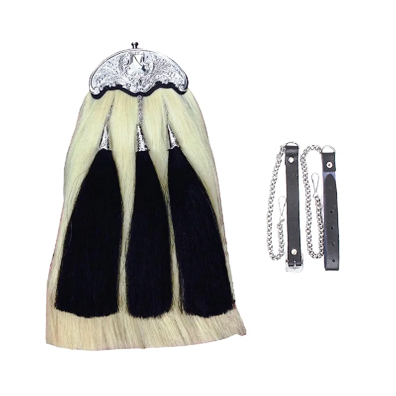 New Markdowns Original Horse Hairs Sporran White Body Three Black Tassels