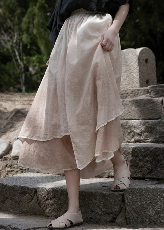 New Deals Khaki Asymmetrical Cotton Summer Skirts Elastic Waist QE037