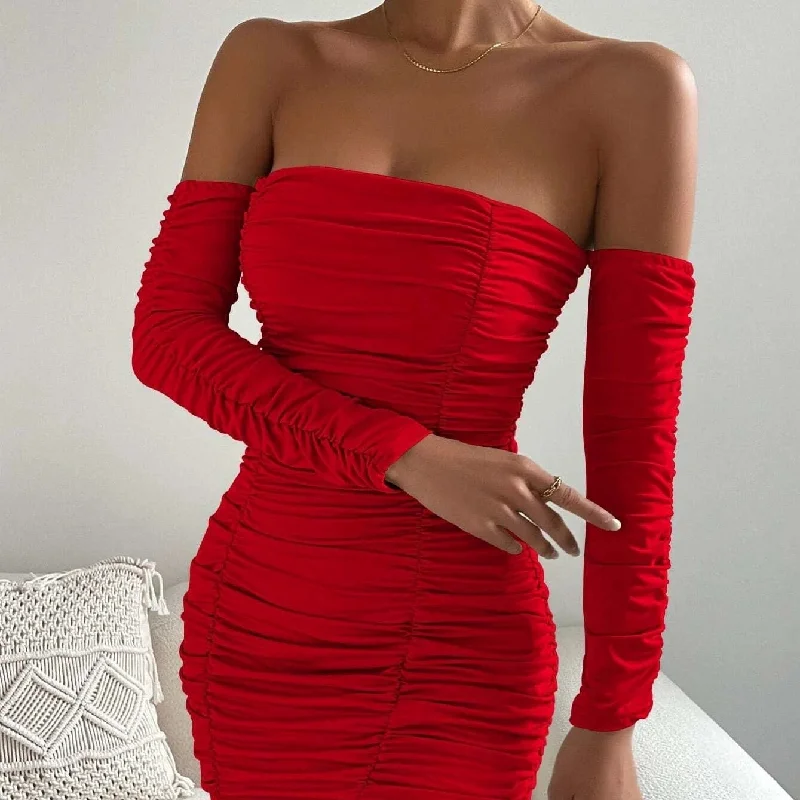 Huge Savings Off Shoulder Ruched Bodycon Dress