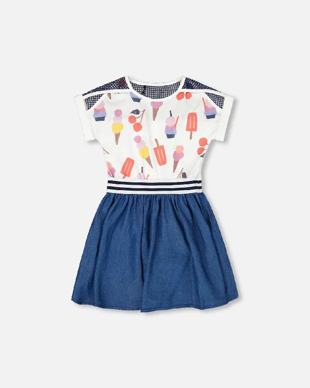 Price Blitz Bi-Material Organic Cotton And Chambray Dress Multicolored And Denim