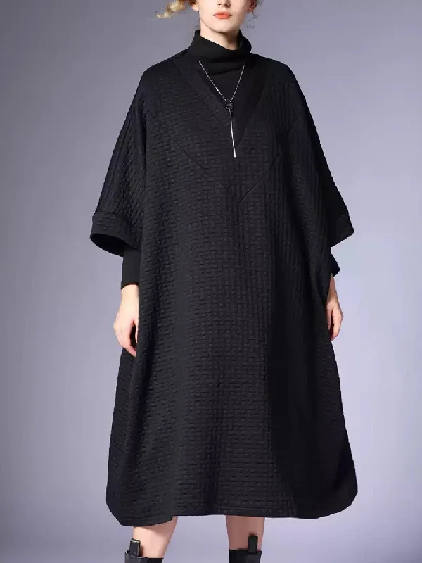 Instant Discount Women Winter Casual Solid V-Neck Loose Dress QN003