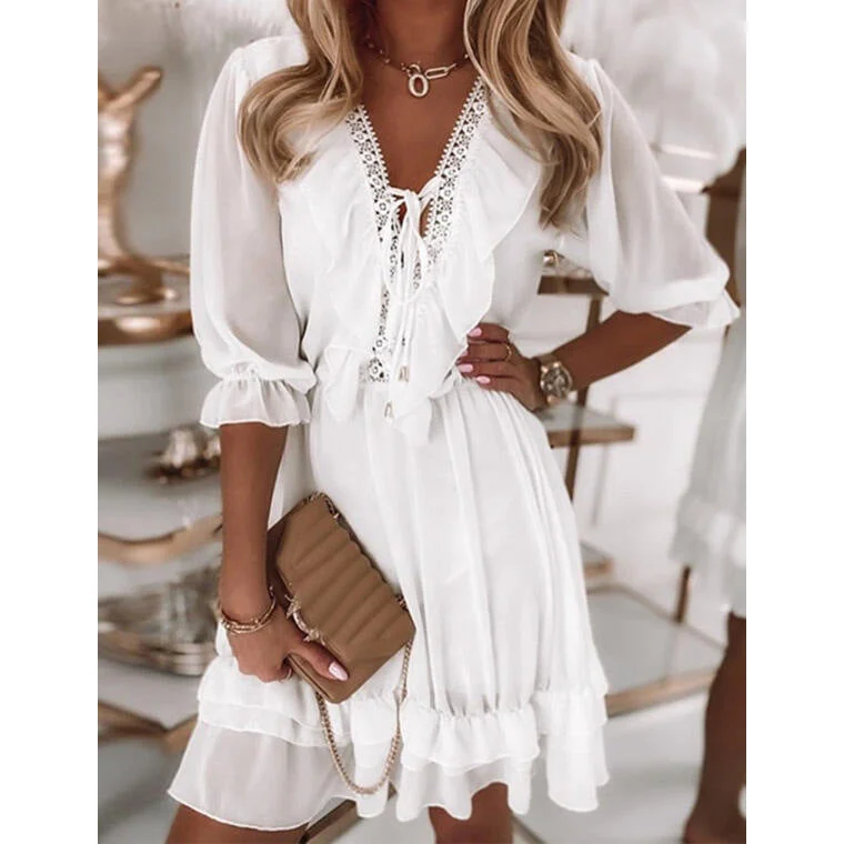 Major Savings V-neck Patchwork Chiffon Loose Casual Dress