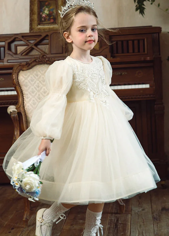 Seasonal Clearance Cute Apricot Embroideried Patchwork Tulle Girls Maxi Dress Fall QV014 Seasonal Clearance Cute Apricot Embroideried Patchwork Tulle Girls Maxi Dress Fall QV014