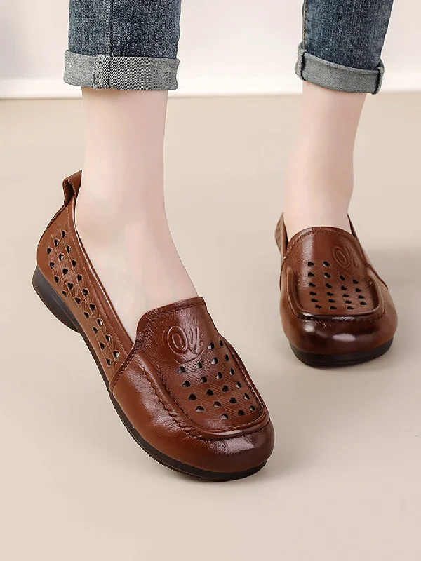 Deal Dash Women Summer Casual Cutout Genuine Leather Shoes OO1020