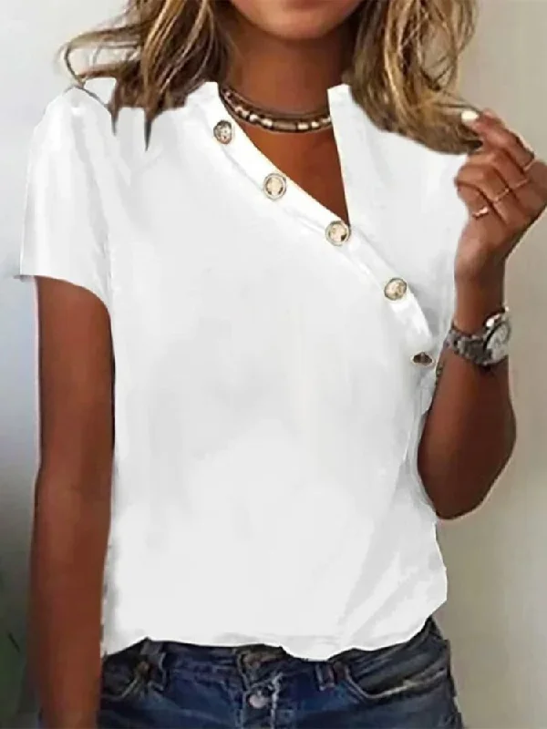 Mega Deal Asymmetrical Collar Buttoned Casual T-Shirt  cc148