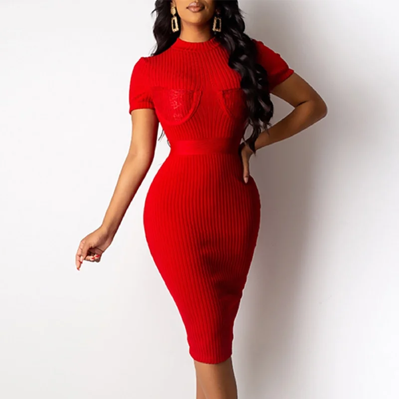 Deal Dash Women's Bodycon Ribbed Short Sleeve Dress