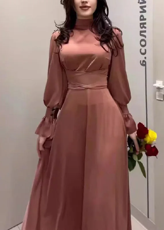 Bargain Bin 2024 Autumn Elegant Waist Cinching Silk Long Dress WO054
