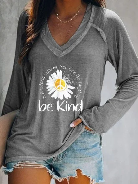 Bonus Savings Casual V neck Long Sleeve Printed T-shirt  QH102