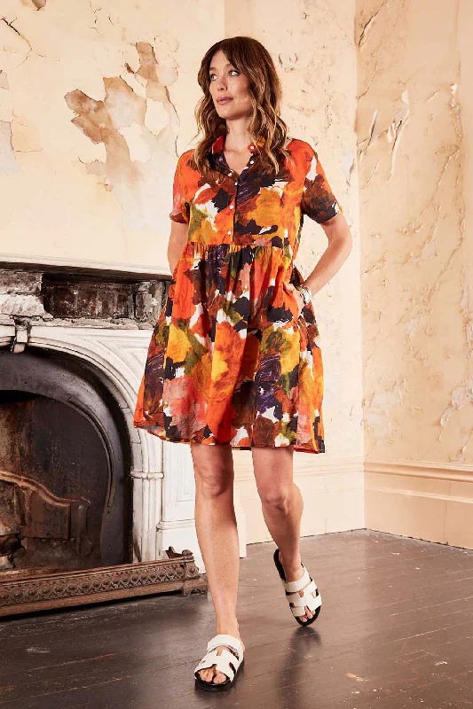 Limited Availability Fiorella Villa Dress Orange in Seersucker