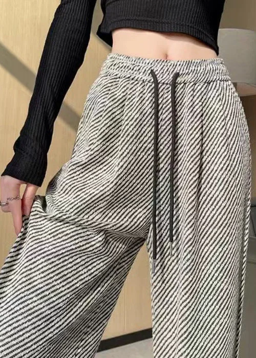 Price Meltdown New Striped Lace Up Elastic Waist Cotton Pants Summer AC1023