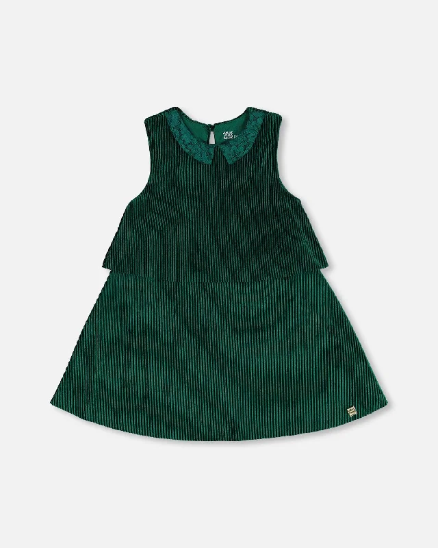 Steals and Deals Sleeveless Dress With Eyelet Collar Forest Green