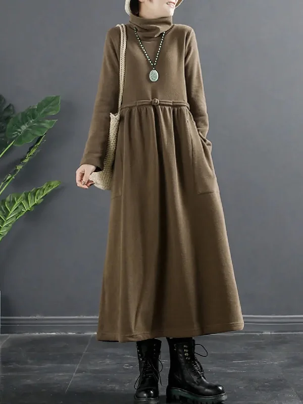 Instant Savings Women Turtleneck Draped Long Dress