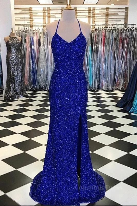 Deal Frenzy Shiny Blue Sequins Mermaid Backless Long Corset Prom Dress with High Slit, Mermaid Blue Corset Formal Dress, Blue Evening Dress outfit Deal Frenzy Shiny Blue Sequins Mermaid Backless Long Corset Prom Dress with High Slit, Mermaid Blue Corset Formal Dress, Blue Evening Dress outfit