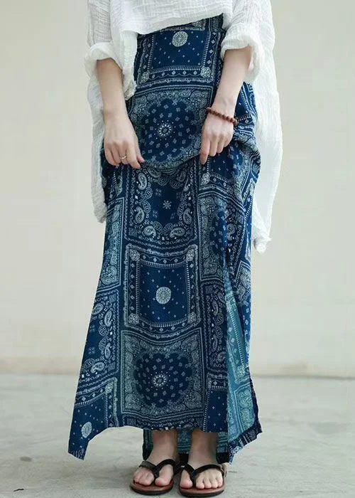 Time-Limited Offer New Blue Print Side Open High Waist Cotton Skirts Fall QP004